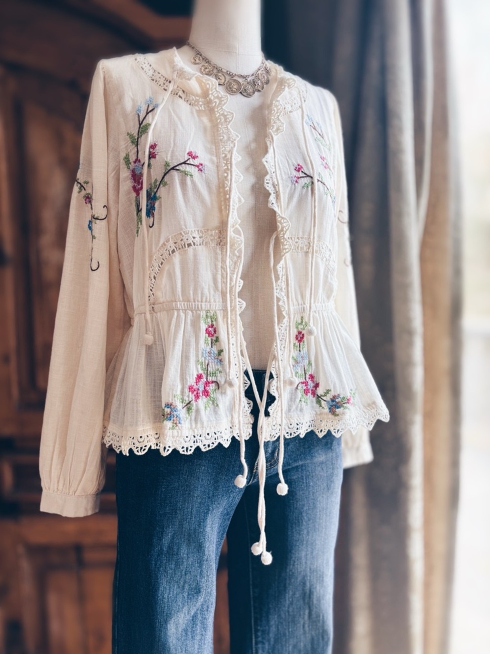 Jennifer & Grace Embroidered Boho Blouse Cardigan NWT - Picture 14 of 16